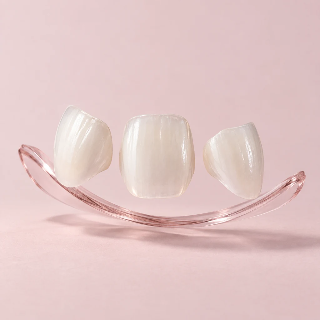 Peças de porcelana odontológica em uma composição delicada